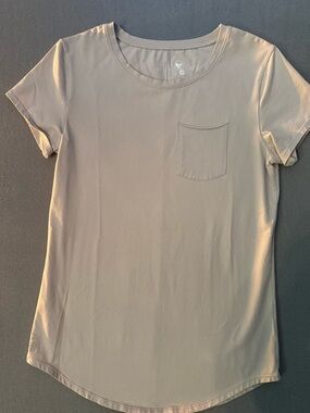 Alpha Forward Scoop Neck Short Sleeve Tee with Chest Pocket - Taupe